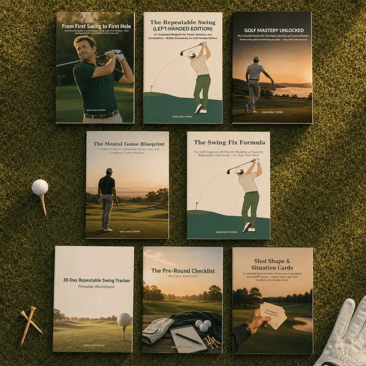 The full Eagle Golf System — 5 ebooks, 3 printable tools and the season tracker